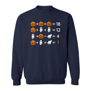 Halloween Math Teacher Sweatshirt, Pumpkin Ghost Cat Equation Puzzle Crewneck for Classroom Fun