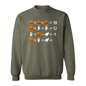 Halloween Math Teacher Sweatshirt, Pumpkin Ghost Cat Equation Puzzle Crewneck for Classroom Fun
