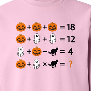 Halloween Math Teacher Sweatshirt, Pumpkin Ghost Cat Equation Puzzle Crewneck for Classroom Fun