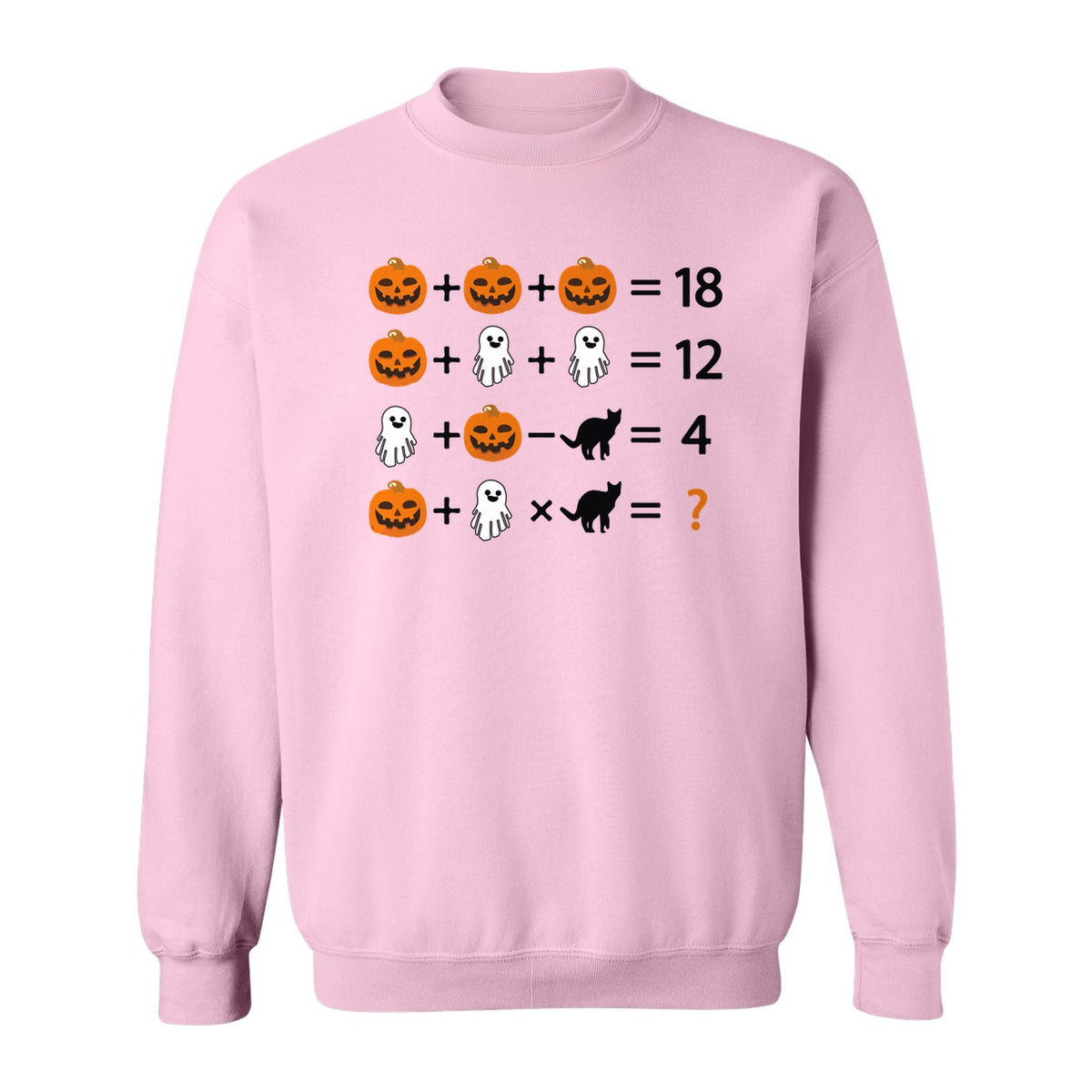 Halloween Math Teacher Sweatshirt, Pumpkin Ghost Cat Equation Puzzle Crewneck for Classroom Fun