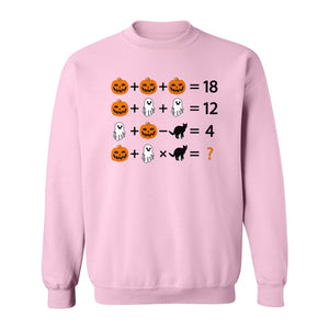 Halloween Math Teacher Sweatshirt, Pumpkin Ghost Cat Equation Puzzle Crewneck for Classroom Fun