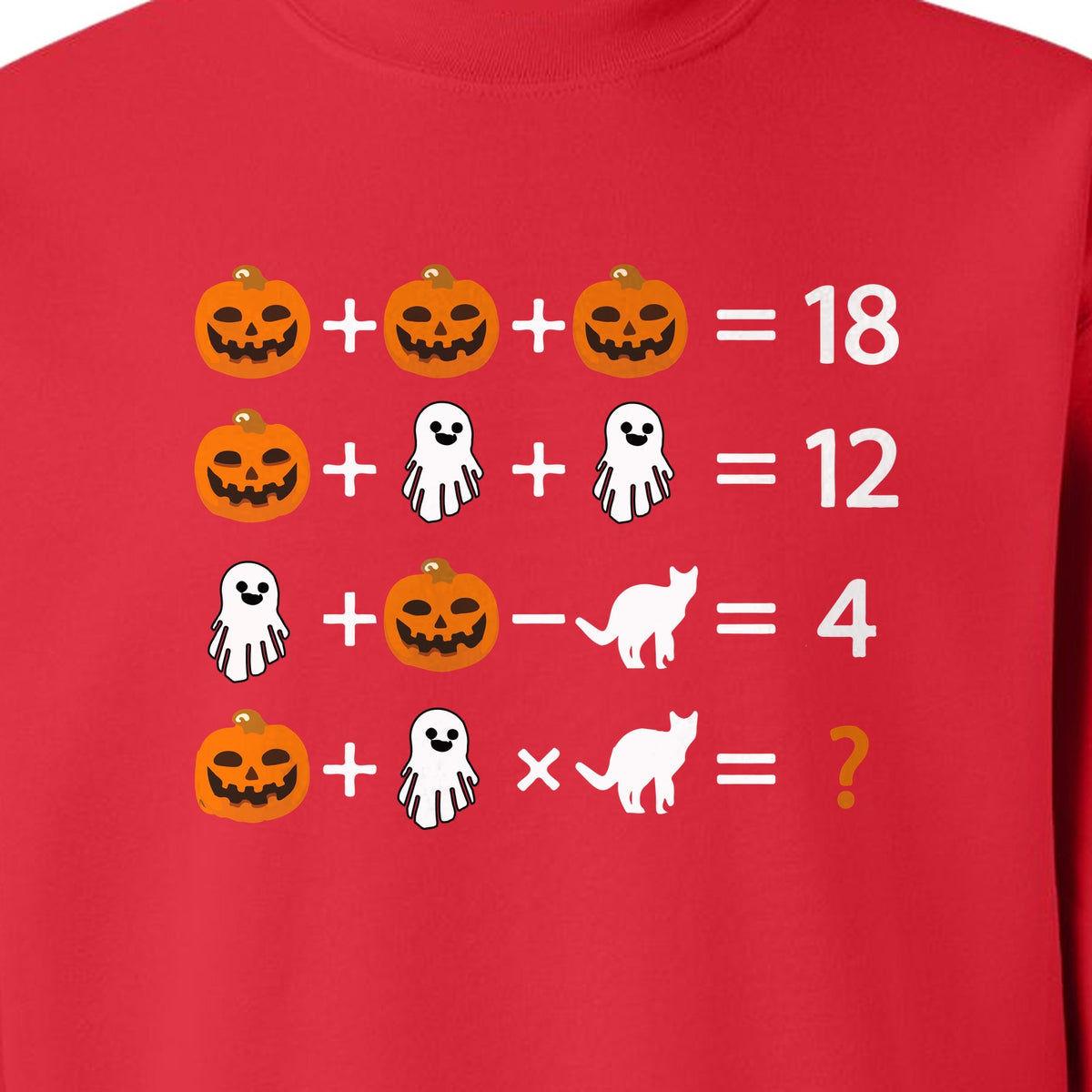 Halloween Math Teacher Sweatshirt, Pumpkin Ghost Cat Equation Puzzle Crewneck for Classroom Fun