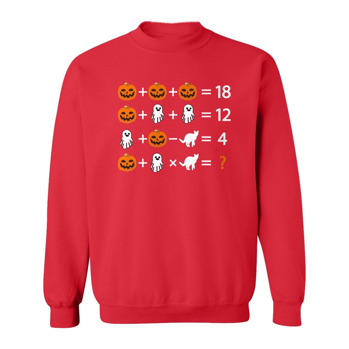 Halloween Math Teacher Sweatshirt, Pumpkin Ghost Cat Equation Puzzle Crewneck for Classroom Fun