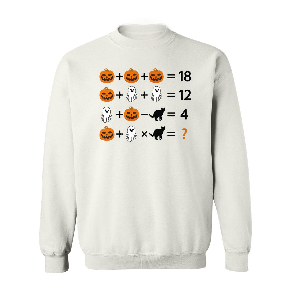 Halloween Math Teacher Sweatshirt, Pumpkin Ghost Cat Equation Puzzle Crewneck for Classroom Fun