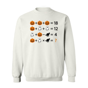 Halloween Math Teacher Sweatshirt, Pumpkin Ghost Cat Equation Puzzle Crewneck for Classroom Fun