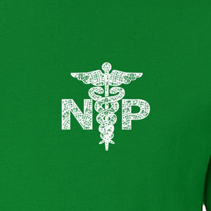 Nurse Practitioner T-Shirt, Distressed NP Caduceus Left Chest Design for Medical Professionals