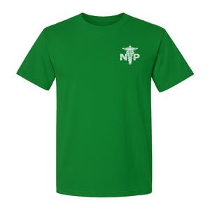 Nurse Practitioner T-Shirt, Distressed NP Caduceus Left Chest Design for Medical Professionals