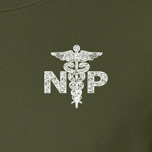 Nurse Practitioner T-Shirt, Distressed NP Caduceus Left Chest Design for Medical Professionals