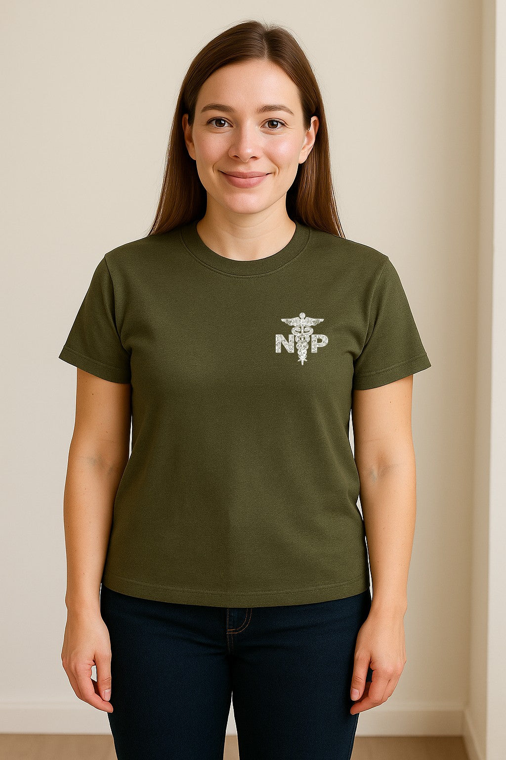 Nurse Practitioner T-Shirt, Distressed NP Caduceus Left Chest Design for Medical Professionals