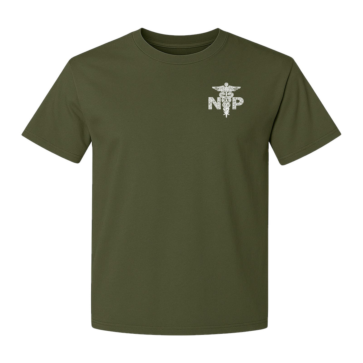 Nurse Practitioner T-Shirt, Distressed NP Caduceus Left Chest Design for Medical Professionals