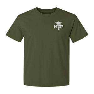 Nurse Practitioner T-Shirt, Distressed NP Caduceus Left Chest Design for Medical Professionals