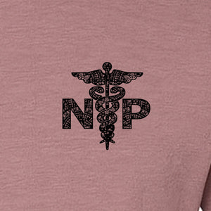 Nurse Practitioner T-Shirt, Distressed NP Caduceus Left Chest Design for Medical Professionals