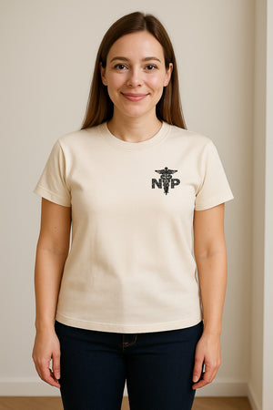 Nurse Practitioner T-Shirt, Distressed NP Caduceus Left Chest Design for Medical Professionals