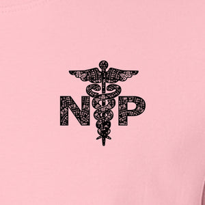Nurse Practitioner T-Shirt, Distressed NP Caduceus Left Chest Design for Medical Professionals