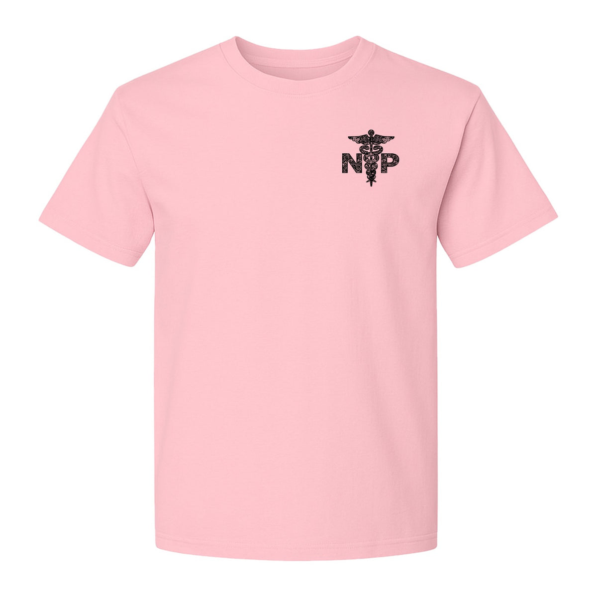 Nurse Practitioner T-Shirt, Distressed NP Caduceus Left Chest Design for Medical Professionals
