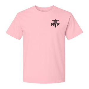 Nurse Practitioner T-Shirt, Distressed NP Caduceus Left Chest Design for Medical Professionals