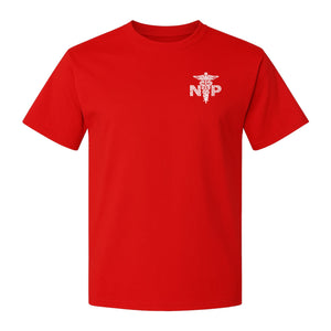 Nurse Practitioner T-Shirt, Distressed NP Caduceus Left Chest Design for Medical Professionals