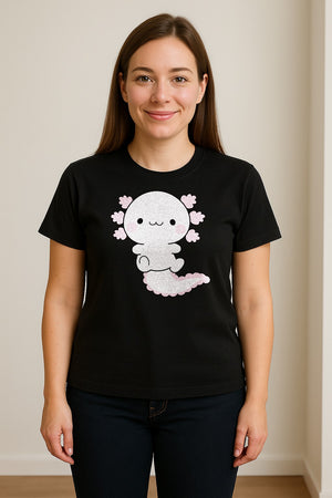 Axolotl T-Shirt, Cute Cartoon Amphibian Graphic for Animal Lovers and Kawaii Fans