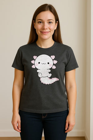 Axolotl T-Shirt, Cute Cartoon Amphibian Graphic for Animal Lovers and Kawaii Fans