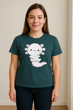 Axolotl T-Shirt, Cute Cartoon Amphibian Graphic for Animal Lovers and Kawaii Fans