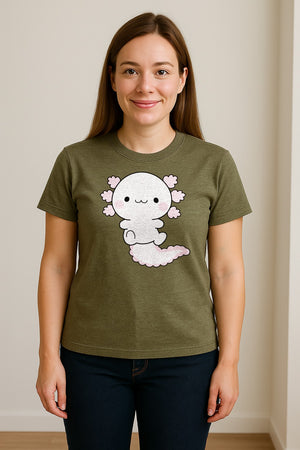 Axolotl T-Shirt, Cute Cartoon Amphibian Graphic for Animal Lovers and Kawaii Fans