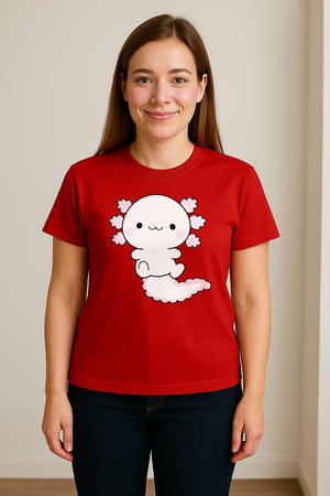 Axolotl T-Shirt, Cute Cartoon Amphibian Graphic for Animal Lovers and Kawaii Fans