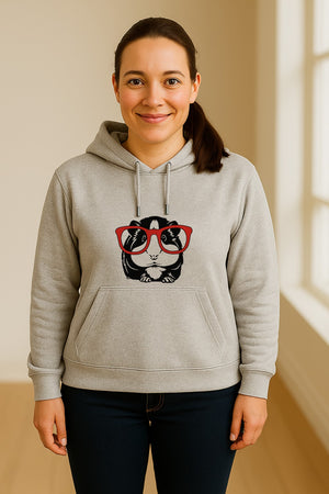 Guinea Pig Hoodie with Glasses, Funny Fluffy Animal Pullover for Pet Owners and Adult Birthdays