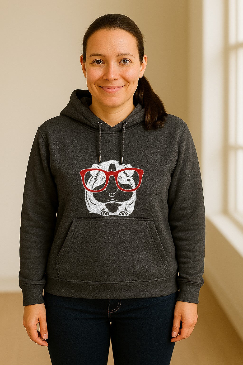 Guinea Pig Hoodie with Glasses, Funny Fluffy Animal Pullover for Pet Owners and Adult Birthdays