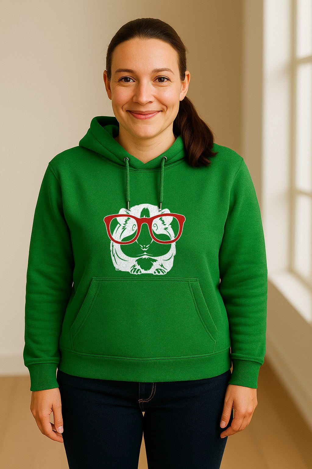 Guinea Pig Hoodie with Glasses, Funny Fluffy Animal Pullover for Pet Owners and Adult Birthdays