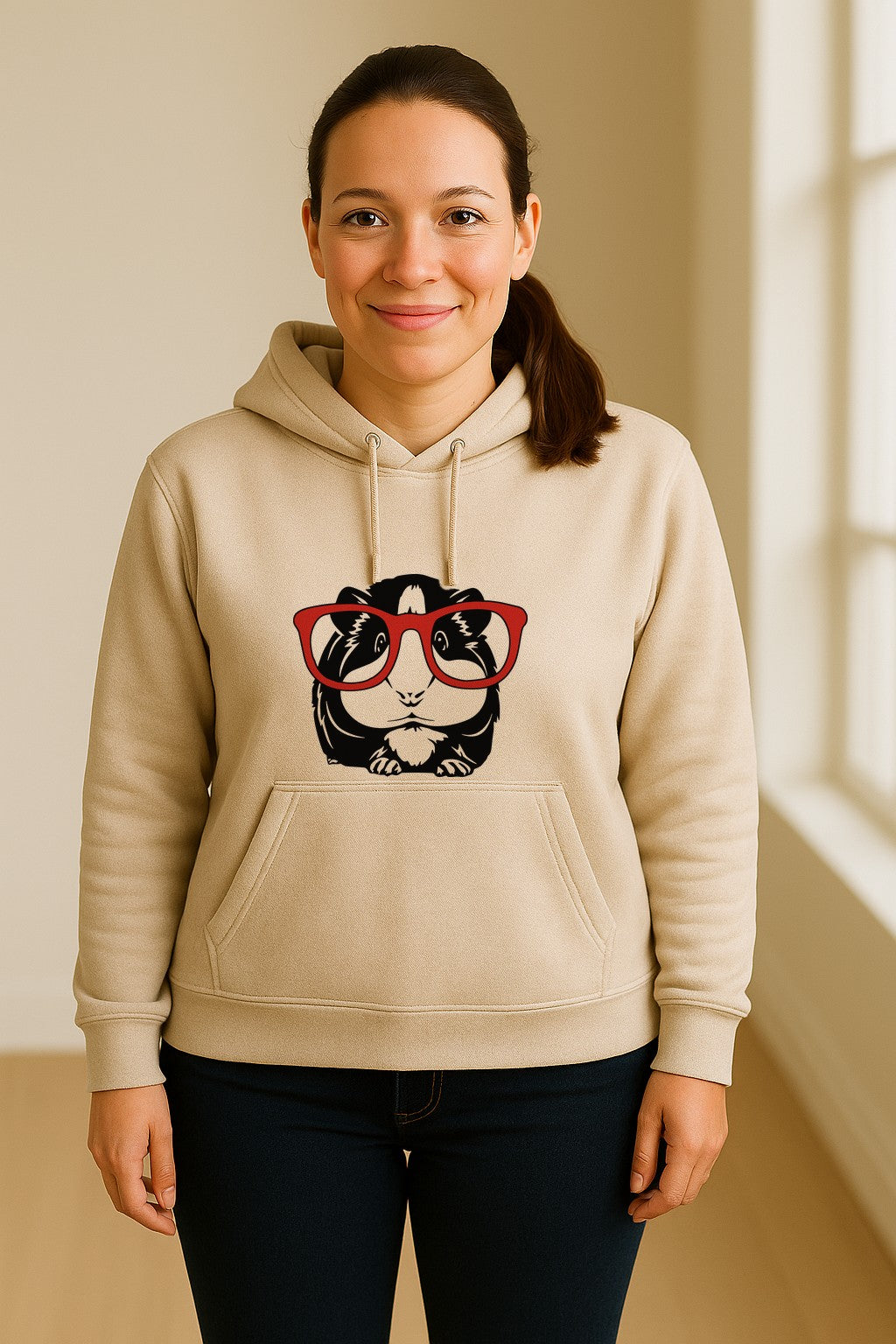 Guinea Pig Hoodie with Glasses, Funny Fluffy Animal Pullover for Pet Owners and Adult Birthdays