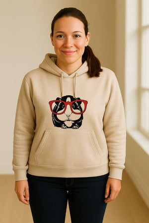 Guinea Pig Hoodie with Glasses, Funny Fluffy Animal Pullover for Pet Owners and Adult Birthdays