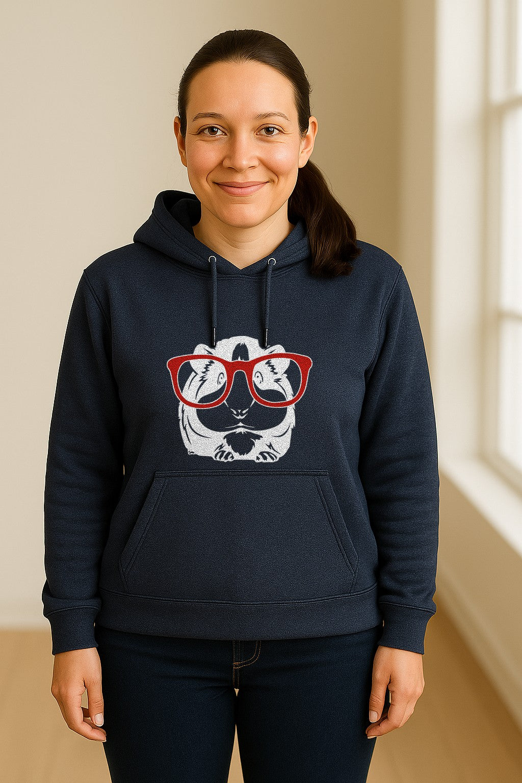 Guinea Pig Hoodie with Glasses, Funny Fluffy Animal Pullover for Pet Owners and Adult Birthdays