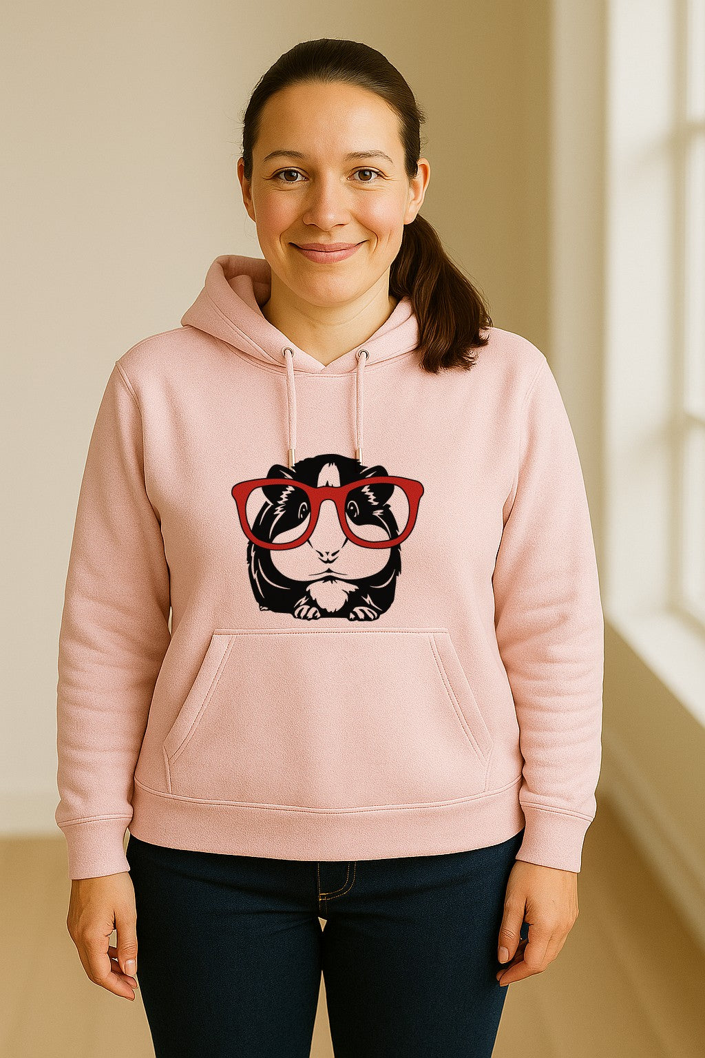Guinea Pig Hoodie with Glasses, Funny Fluffy Animal Pullover for Pet Owners and Adult Birthdays