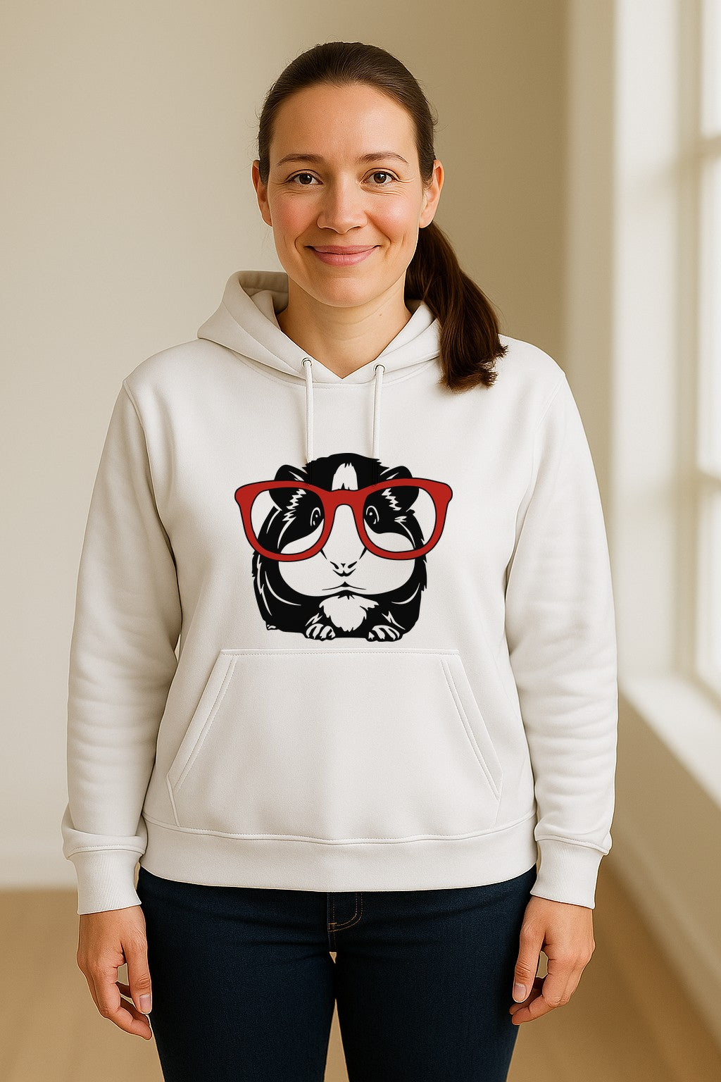 Guinea Pig Hoodie with Glasses, Funny Fluffy Animal Pullover for Pet Owners and Adult Birthdays