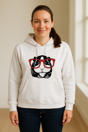 Guinea Pig Hoodie with Glasses, Funny Fluffy Animal Pullover for Pet Owners and Adult Birthdays