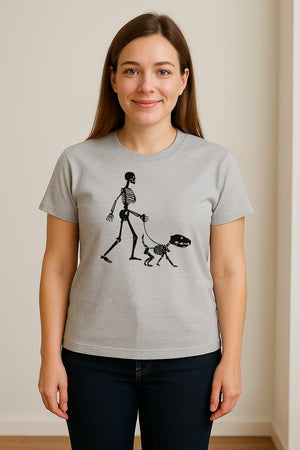 Skeleton Dog T-Shirt, Walker with Canine Bones Halloween Graphic for Pet Owners