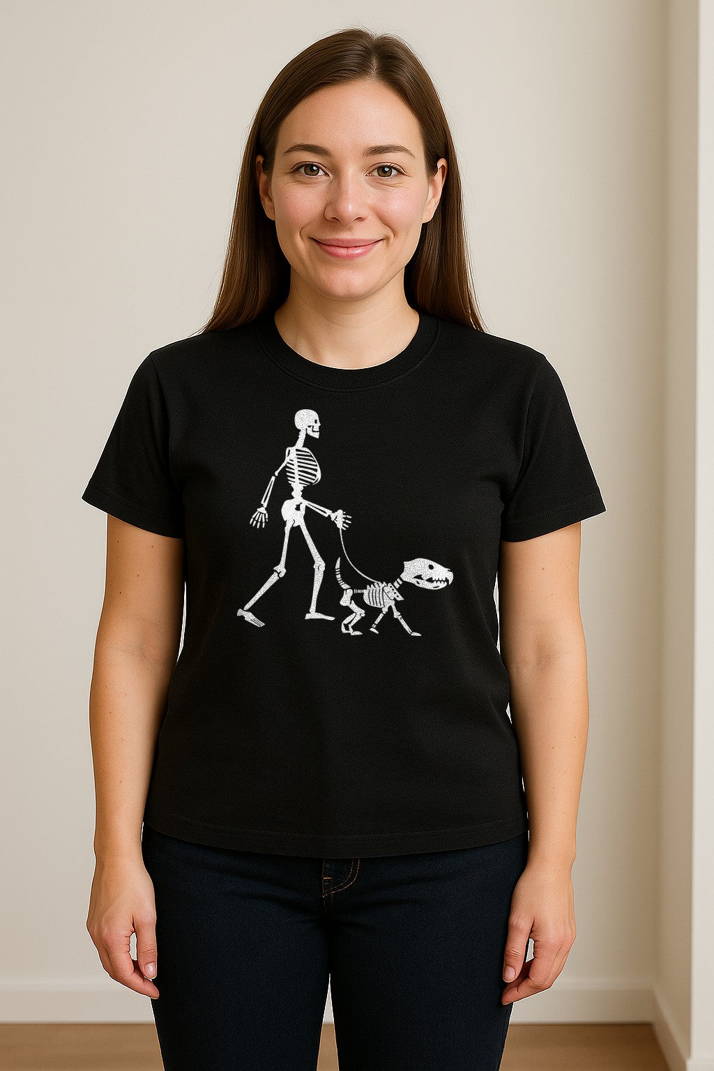 Skeleton Dog T-Shirt, Walker with Canine Bones Halloween Graphic for Pet Owners