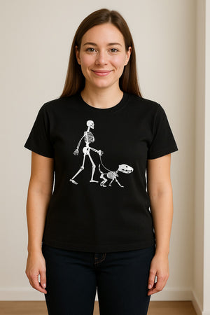 Skeleton Dog T-Shirt, Walker with Canine Bones Halloween Graphic for Pet Owners