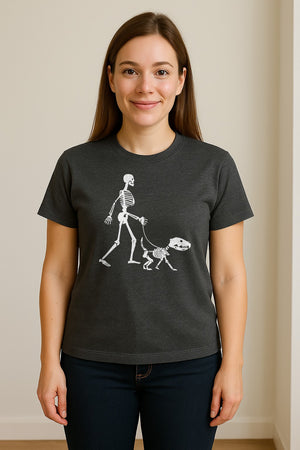 Skeleton Dog T-Shirt, Walker with Canine Bones Halloween Graphic for Pet Owners