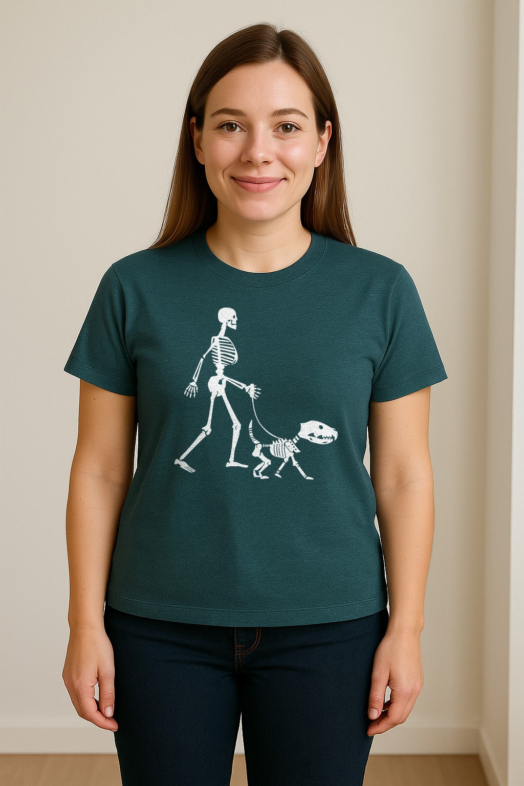 Skeleton Dog T-Shirt, Walker with Canine Bones Halloween Graphic for Pet Owners