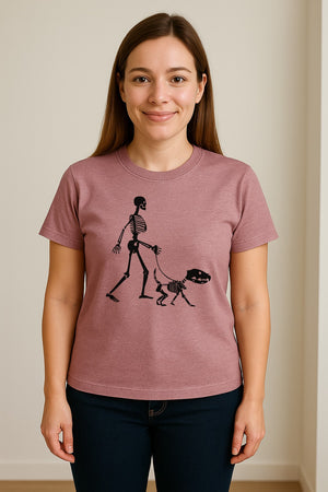 Skeleton Dog T-Shirt, Walker with Canine Bones Halloween Graphic for Pet Owners
