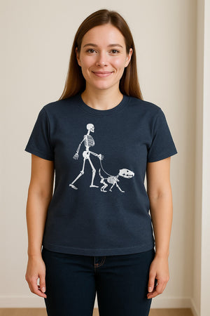 Skeleton Dog T-Shirt, Walker with Canine Bones Halloween Graphic for Pet Owners