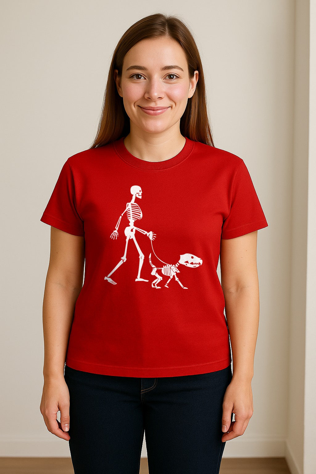 Skeleton Dog T-Shirt, Walker with Canine Bones Halloween Graphic for Pet Owners