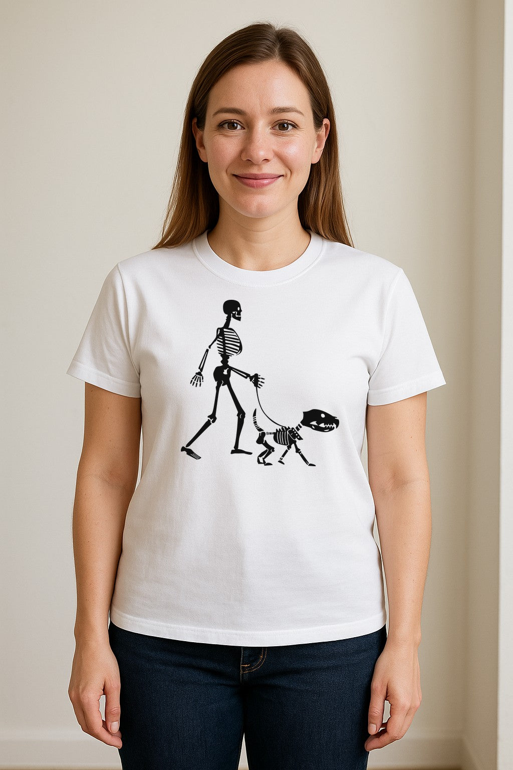 Skeleton Dog T-Shirt, Walker with Canine Bones Halloween Graphic for Pet Owners