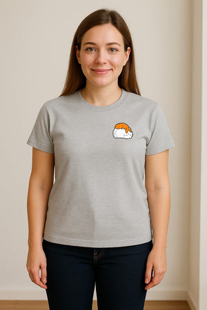 Sushi Cat T-Shirt, Kawaii Cartoon Left Chest Graphic for Japanese Food Lovers and Foodie Gifts