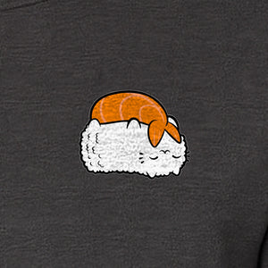 Sushi Cat T-Shirt, Kawaii Cartoon Left Chest Graphic for Japanese Food Lovers and Foodie Gifts