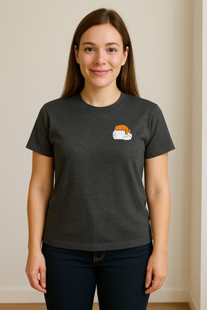 Sushi Cat T-Shirt, Kawaii Cartoon Left Chest Graphic for Japanese Food Lovers and Foodie Gifts