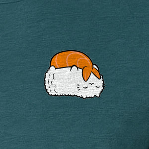 Sushi Cat T-Shirt, Kawaii Cartoon Left Chest Graphic for Japanese Food Lovers and Foodie Gifts