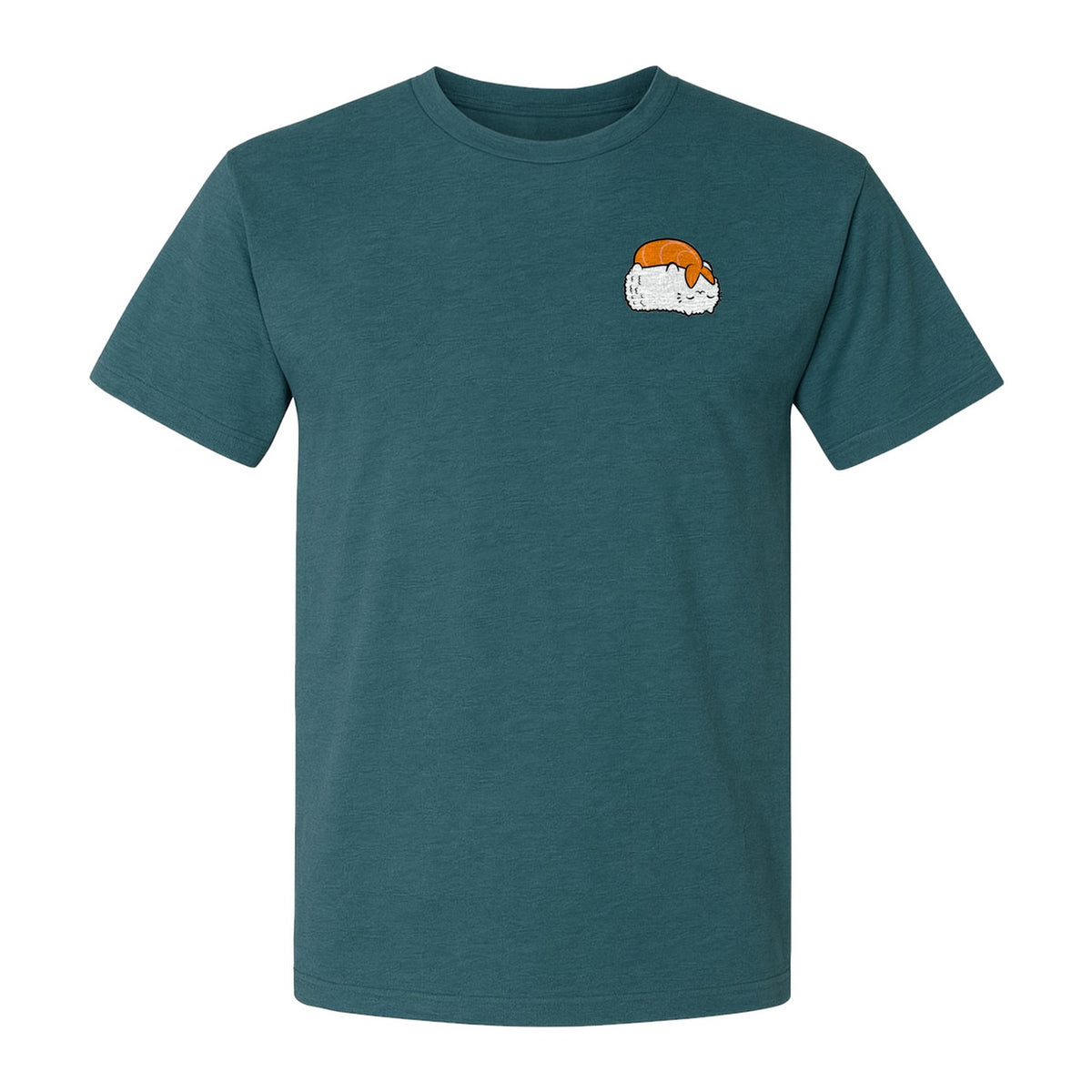 Sushi Cat T-Shirt, Kawaii Cartoon Left Chest Graphic for Japanese Food Lovers and Foodie Gifts
