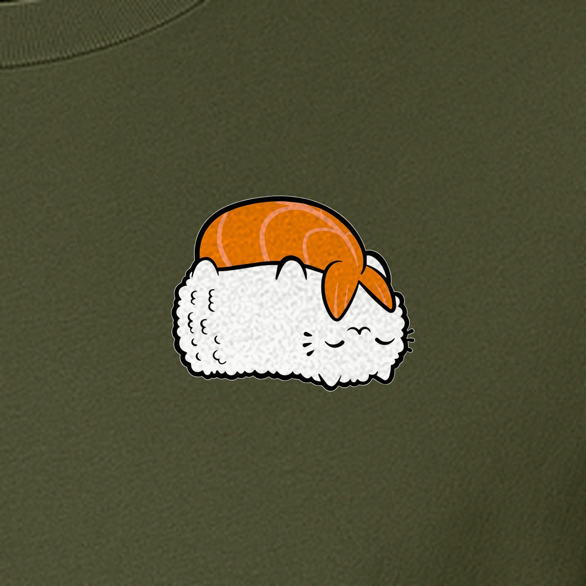 Sushi Cat T-Shirt, Kawaii Cartoon Left Chest Graphic for Japanese Food Lovers and Foodie Gifts